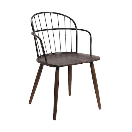 Armen Living Bradley Steel Framed Side Chair in Black Powder Coated Finish and Walnut Glazed Wood LCBDSIBLWA